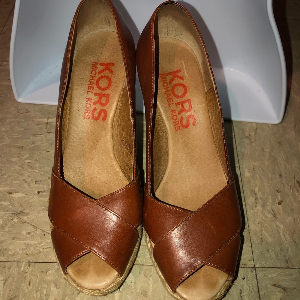 COPY - KORS Michael Kors Brown Peep Toe Espadrille Wedge Shoes Size 6.5